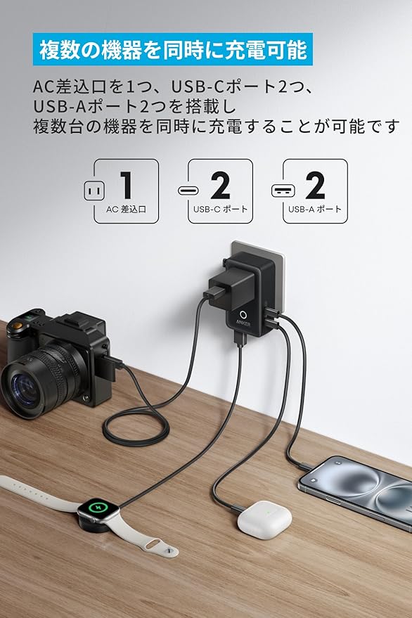 Anker Nano トラベルアダプタ (5-in-1, 20W) ブラック
