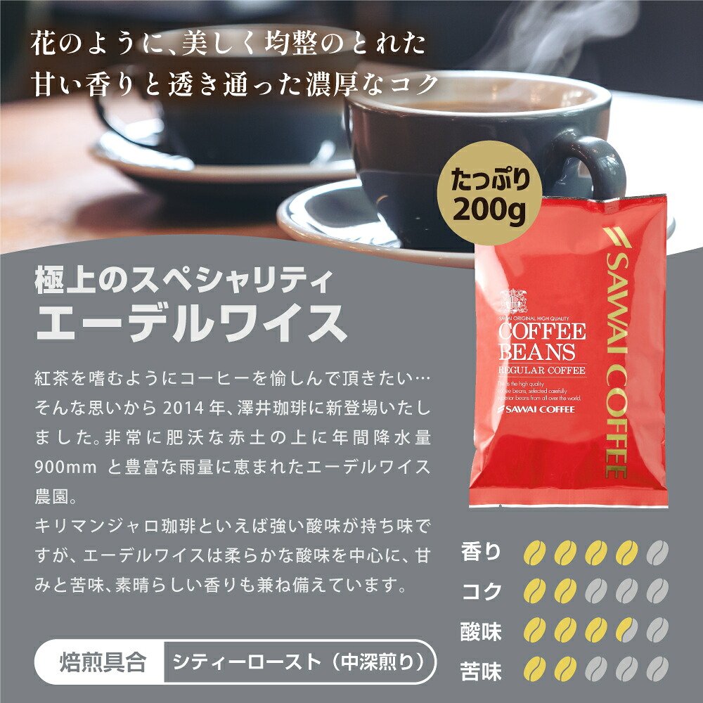 澤井珈琲 スペシャリティーコーヒー福袋 エーデルワイス マンデリン ブラジルサンライズ 200g×3袋 60杯分 中挽き