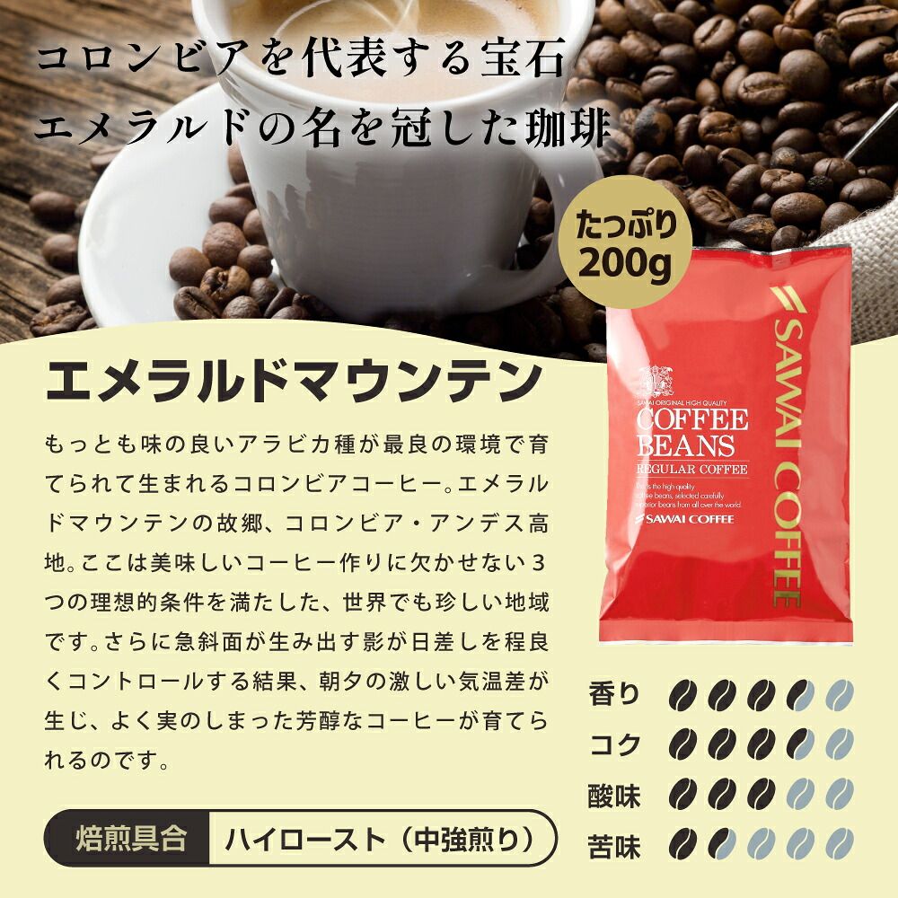 澤井珈琲 スペシャリティーコーヒー福袋 ブラジルサンライズ エメラルドマウンテン エーデルワイス 600g 200g×3袋 60杯分 中挽き