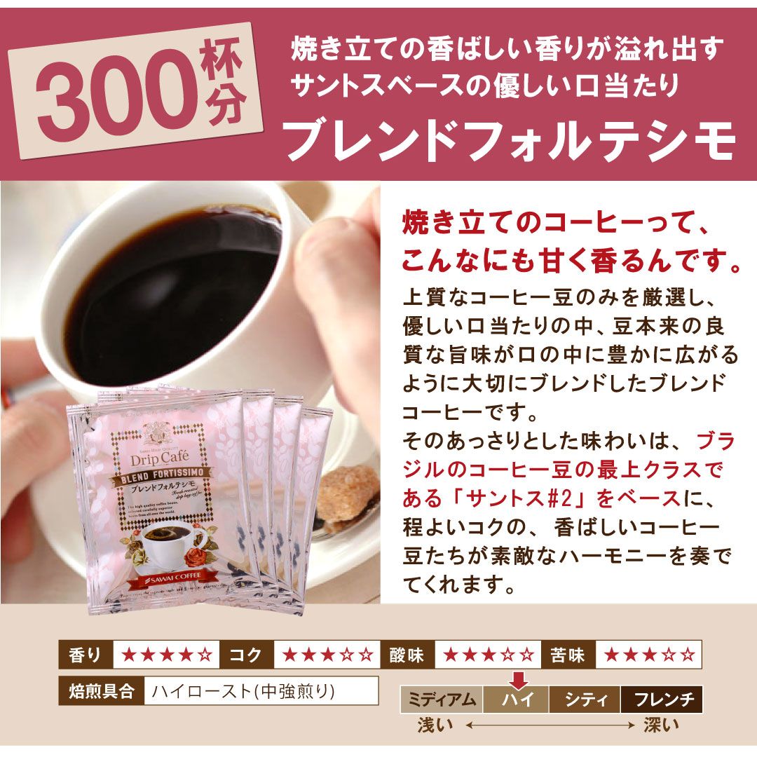 澤井珈琲 やさしさ派も濃厚派も満足のギガ盛りドリップパック ドリップコーヒー フォルテシモ ビクトリー 300袋 フォルテシモ300袋
