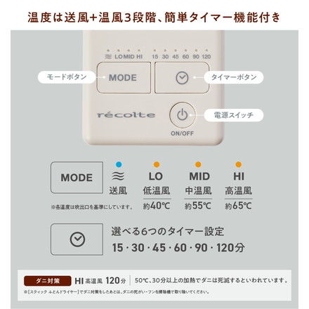 レコルト スティック ふとんドライヤー ナチュラルホワイト RFK-1（W）