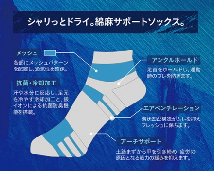 イオンスポーツ ゼロフィット ドライエア ソックス 靴下 暑さ対策 グレー/25-27cm