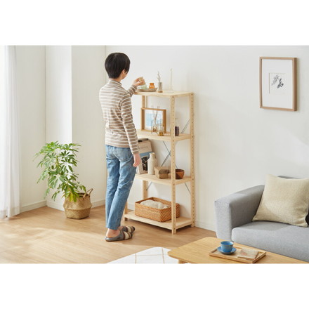 天然木 パインラック 4段 幅42.5 オープンラック 三段 木目 木製 収納 パイン材 シェルフ