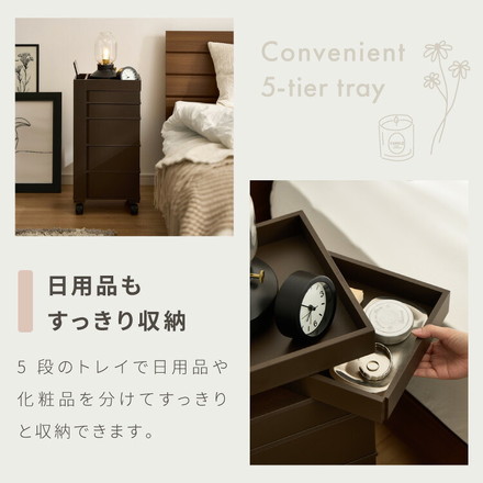 日本製 ワゴン キャスター付き おしゃれ 5段トレイ キッチンワゴン 回転 回転式 キッチン収納 ラック サイドワゴン グレージュ