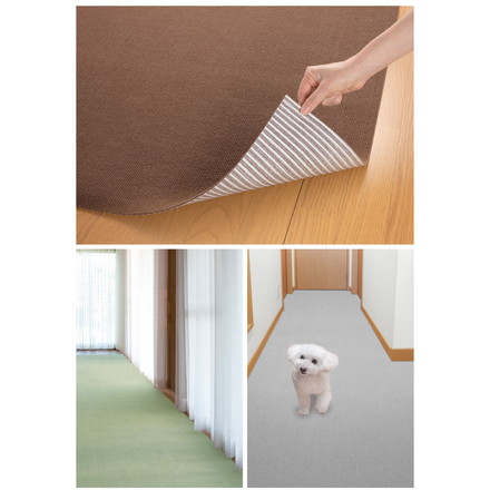 日本製 サンコー おくだけ吸着 ズレない 撥水 ロング マット 床暖房対応 洗える 洗濯可 滑り止め ロングマット 90×200cm 厚さ4mm ライトグレー