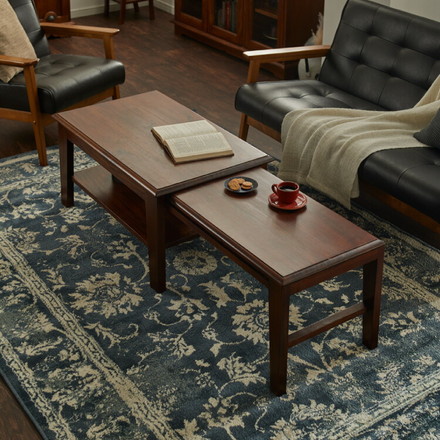 ネストテーブル 伸長式 幅80~148cm 無段階 ヴィンテージ 天然木 完成品 マホガニー