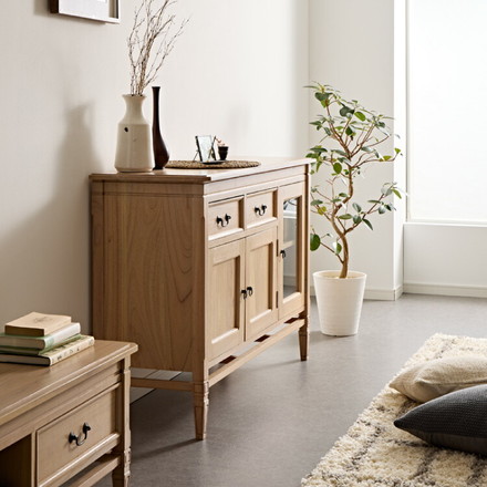 キャビネット 幅120cm 完成品 ローキャビネット 木製 棚 収納 チェスト リビングボード ナチュラル ミンディ