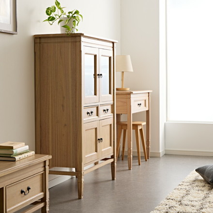 キャビネット 幅85cm 完成品 ハイキャビネット 木製 棚 収納 チェスト リビングボード ナチュラル ミンディ