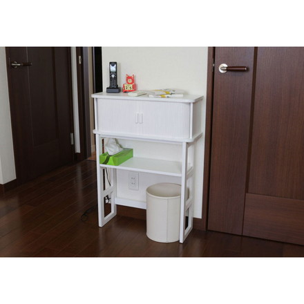 天然木ジャバラ扉のコンソールテーブル ホワイト 天然木 コンソールテーブル 玄関 廊下