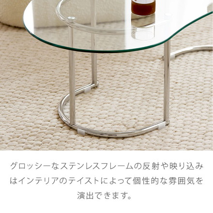 【roomnhome×リコメン堂】ガラステーブル 幅100cm 幅120cm センターテーブル ビーンズ型 楕円型 韓国インテリア ローテーブル 100×53cm クリア/ビーンズ型