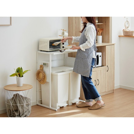 ゴミ箱上ラック 伸縮タイプ 幅38.5cm~幅62cm 45Lゴミ箱×2個用 キッチンスペースラック 1段 キッチンラック スチールラック ブラック