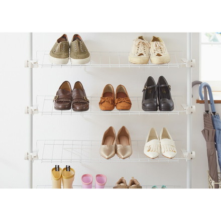 突っ張り シューズラック 8段 スリム 省スペース 棚自由自在 下駄箱 スリム 玄関収納 薄型 靴 靴箱 靴ラック ホワイト