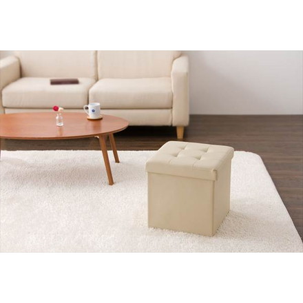 スツール 収納 正方形 38×38cm ボックス 折りたたみ PVCレザー ブラウン