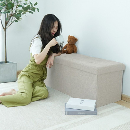 スツール 収納スツール 幅110cm PVC ファブリック 折りたたみ ワイド 2人掛け ブラウン