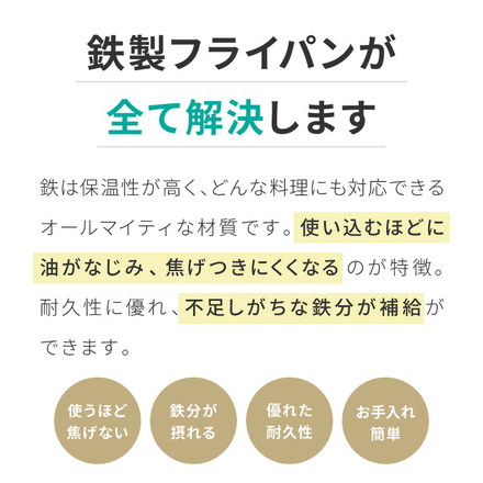 【藤田金属×リコメン堂】 鉄フライパン 20cm IH対応 日本製 PFOAフリー フッ素不使用 フライパン ガス火 シーズニング不要 フェムテック