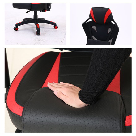 メッシュゲーミングチェア レイズ レッド 昇降式 回転式 リクライニング 椅子 イス アームレスト かっこいい