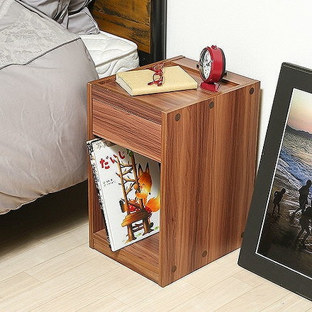 ベッドサイドテーブル (コンセント付き) W300×D360×H500mm ブラウン