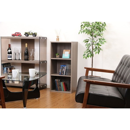 組立簡単ボックス 3段 グレー 3段 幅41.5×奥行29×高さ88cm プリント紙化粧パーティクルボード