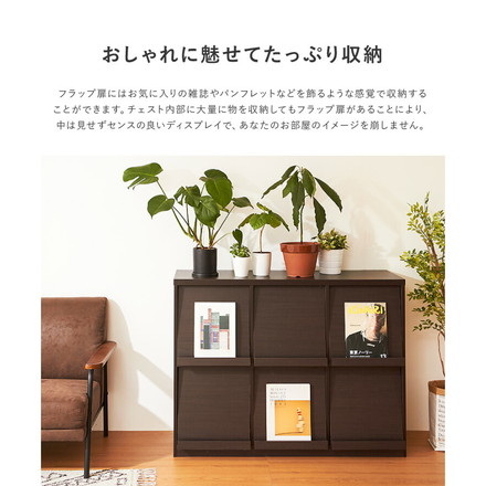 ディスプレイラック 扉3列2段タイプ 幅119cm 棚 ラック シェルフ キャビネット 収納 木製 北欧 フラップ扉 ホワイト(86049)