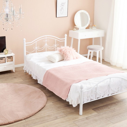 姫系 パイプベッド シングル プリンセスベッド スチールベッド 高さ2段階調節 ベッドフレーム フレーム単品 ホワイト