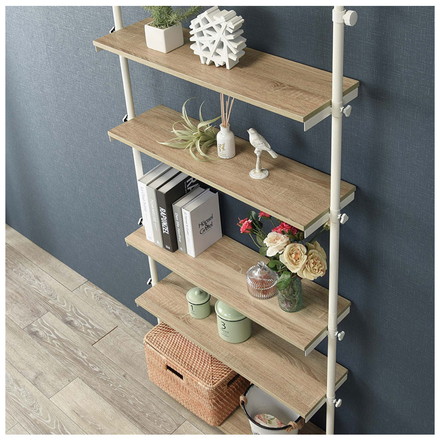 つっぱり ラック 幅90 突っ張り棚 収納 木目 突っ張り棒 棚 伸縮 調節 壁面収納 間仕切り ブラック/ブラウン