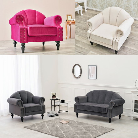 ソファ 1人掛け プリンセスソファ 貝殻モチーフ 1P 姫 エレガント 大人可愛い かわいい 肘付き 脚付き 完成品 チャコールグレー