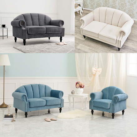 ソファ 2人掛け プリンセスソファ 貝殻モチーフ 2P 姫 エレガント 大人 肘付き 脚付き 完成品 チャコールグレー