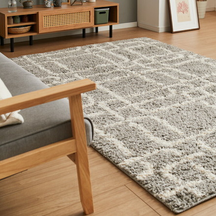 ラグ 130×190cm 厚手 シャギーラグ 幾何学 モダン ウィルトン織り カーペット ラグマット ウィルトンラグ ホットカーペット・床暖房OK グレー[240640100]