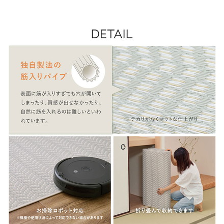 裏付き 洗えるい草風カーペット 261×261cm パスラッシュ 江戸間4.5畳 大人 パステルカラー い草風 ラグ カーペット 水拭きOK グリーン[81967945]