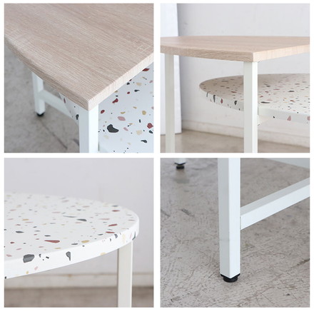 センターテーブル 幅122cm リビングテーブル 棚付き テラゾー柄 楕円テーブル 丸テーブル 机