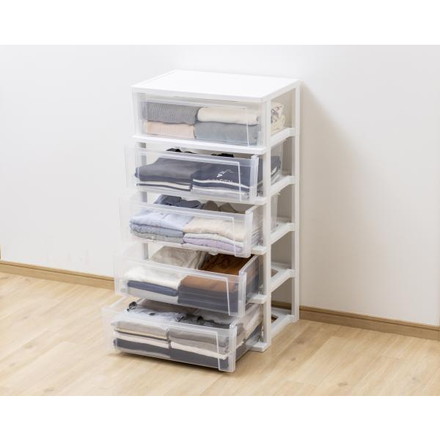 アイリスオーヤマ ワイドチェスト 5段 収納ケース 衣類収納 衣装ケース リビングチェスト クリアチェスト 引出し