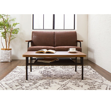 センターテーブル 棚付き 収納 木目 スチール ブラウン リビング テレワーク 在宅勤務 一人暮らし 新生活 テーブル ローテーブル