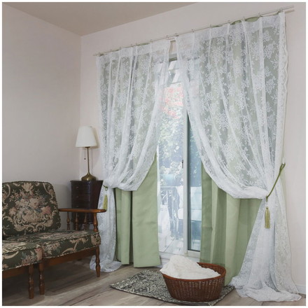 日本製 フリーカットレースカーテン 巾100cm×丈250cm バラ柄 花柄 2枚組 自由に長さ変更 ハサミでカット