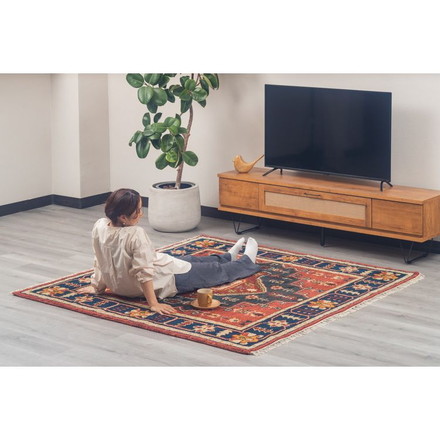 ラグ 190×190cm 柄 トライバル 部族絨毯風 ウール コットン 天然素材