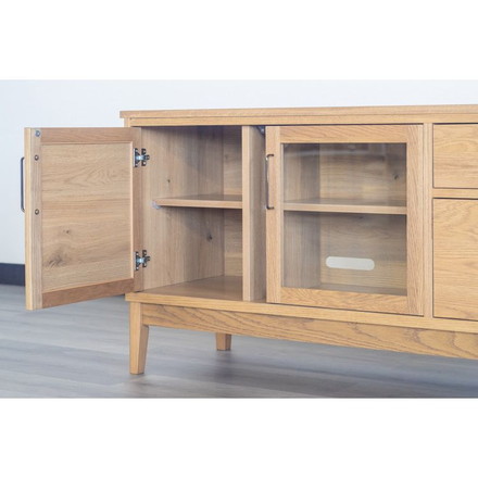 マルチリビングボード 幅135cm 天然木 日本製 テレビ台 ローボード 収納棚 オイル仕上げ ガラス扉