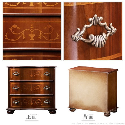 完成品 イタリア製 ヴェローナ クラシック 丸脚 3段 チェスト 幅58 アンティーク 北欧 たんす タンス 三段