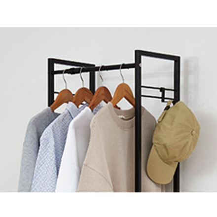 2段ハンガーラック ワイド 伸縮タイプ 幅45~70cm 高さ206.6cm キャスター付き 省スペース 大容量 2段 ベルカ Belca KP-2HW ブラック