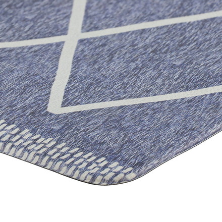 ベストコ 玄関マット 室内 40×80cm お手入れ簡単 防炎 防カビ 抗菌 防臭 ラムバス ブルー ひし形 北欧