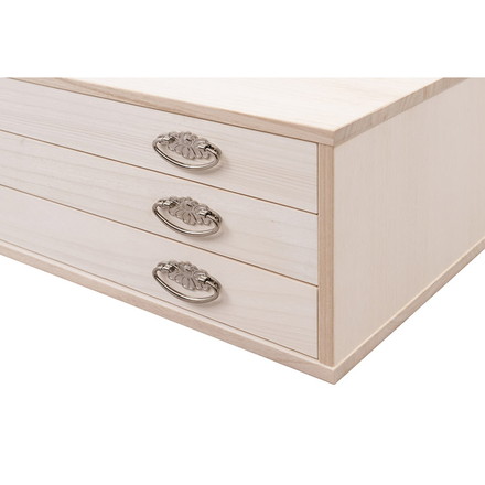 シルバー取っ手が華やかな桐クローゼットチェスト 幅99.5 奥行44 高さ24.5cm 3段タイプ上置き兼用