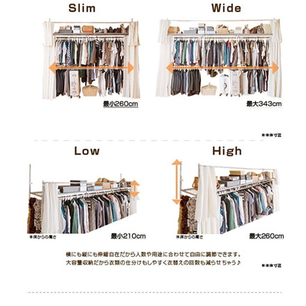 クローゼットカーテン 伸縮 大量収納 突っ張り つっぱり スーツ 衣類収納 目隠し 衣装 ドレス クローゼットハンガー