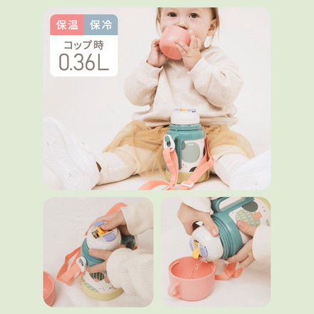 ピーコック 水筒 保冷 キッズ ストロー 400ml コップ 360ml 2way 2WAYボトル ASK-W41 ストロー付き 子ども用 0歳 1歳 2歳 3歳 肩紐 ショルダーベルト ステンレス 保育園 かわいい おしゃれ Peacock モリ