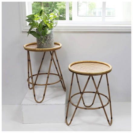 ラタン ラウンドテーブル Lサイズ 天板40cm 高さ54cm サイドテーブル プランター台 ディスプレイテーブル ラック 棚 籐 アジアン家具