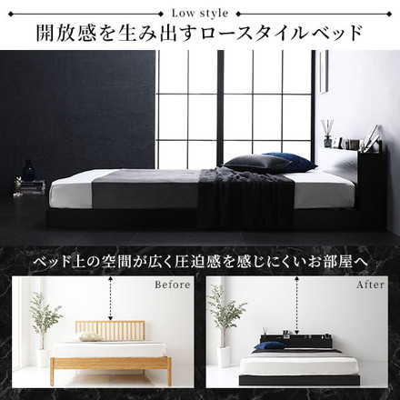 ベッド セミシングル 国産ポケットコイルマットレス付き ホワイト 低床 照明 棚付 宮付