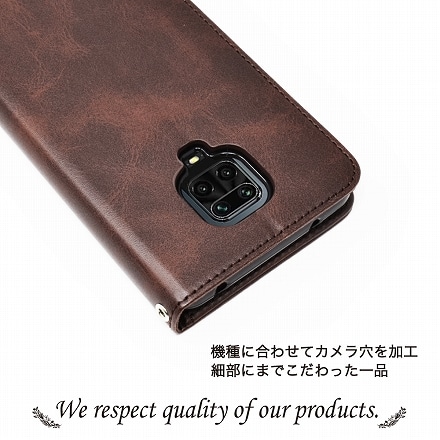 シズカウィル XiaomiRedmi Note 9S ケース カバー 手帳型 本革調 レザーケース ダークブラウン 1個入り