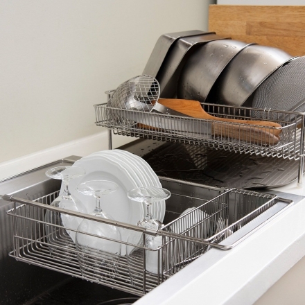 ラバーゼ シンクインバスケット 伸縮式 シンクに渡せる 大皿対応 大容量 燕三条 ステンレス 水切りラック