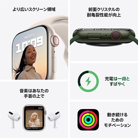 Apple Watch Series 7（GPS + Cellularモデル）- 41mmシルバーステンレススチールケースとスターライトスポーツバンド - レギュラー with AppleCare+