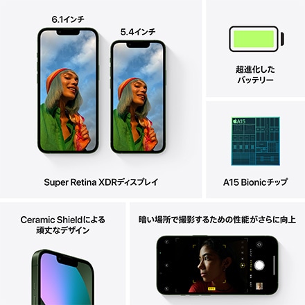 Apple iPhone 13 mini SIMフリー 128GB グリーン with AppleCare+ ※他色あり