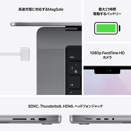 Apple MacBook Pro 16インチ 512GB SSD 10コアCPUと16コアGPUを搭載したApple M1 Proチップ - スペースグレイ
