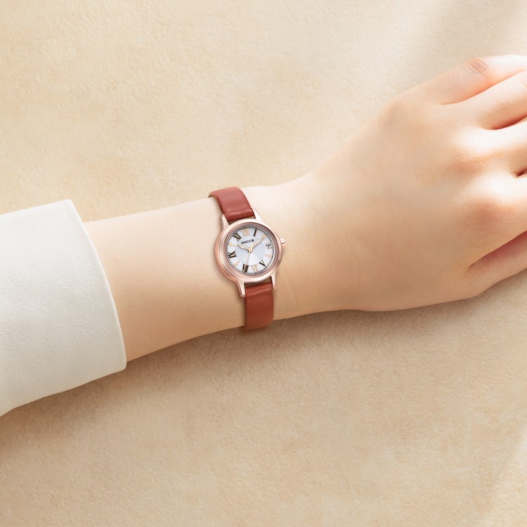 CITIZEN シチズン wicca ウィッカ KH4-963-14 レディース 腕時計 ソーラーテック 光発電 ステンレスめっき ピンクゴールド ケース 合成皮革ベルト デイト表示 クリスタルガラス 5気圧防水