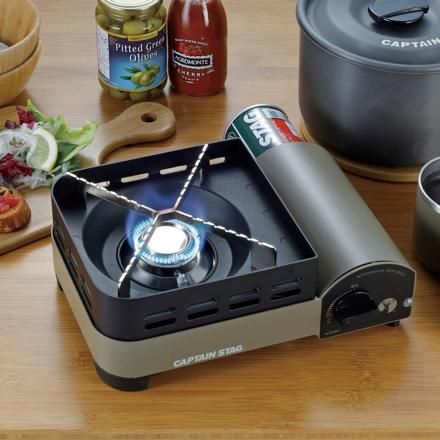 キャプテンスタッグ ウインドブレイク カセットコンロ ジュニア UF-31 & スクエア グリルプレート 20×20cm UG-1582 & ガスカセットボンベ 3本パック M-7621 セット